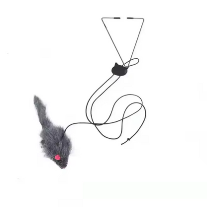 Interactief Hangspeeltje voor Katten Intrekbaar Veren Muis Plagen Touwspeeltje