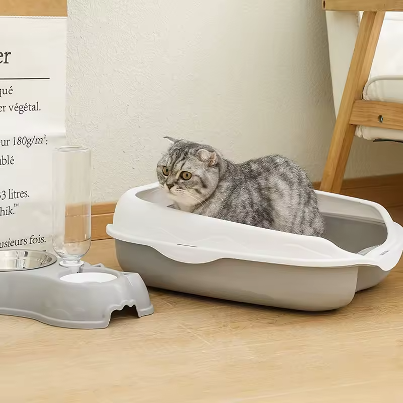 Semi Enclosed Cat Litter Box Large Anti Splash Cat Toilet with High Sides