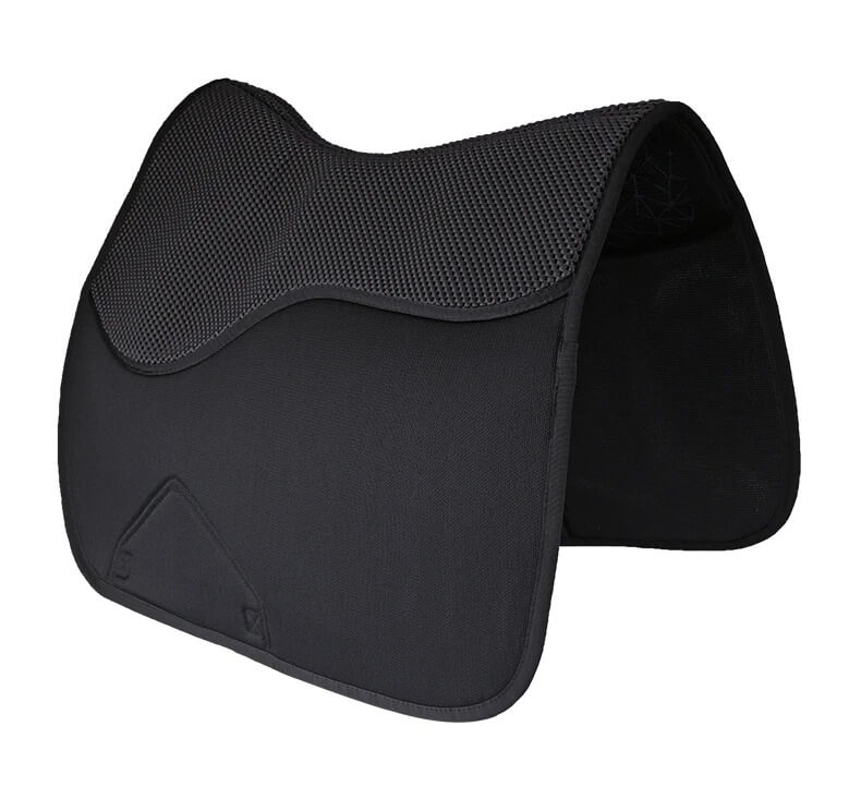 Rear view of a black jump saddle pad