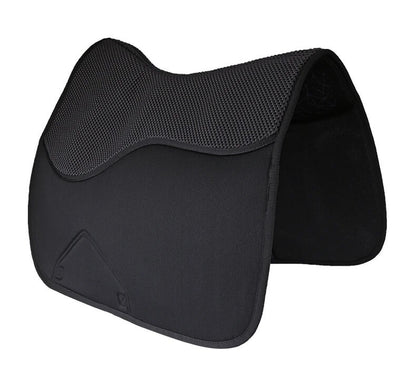 Rear view of a black jump saddle pad