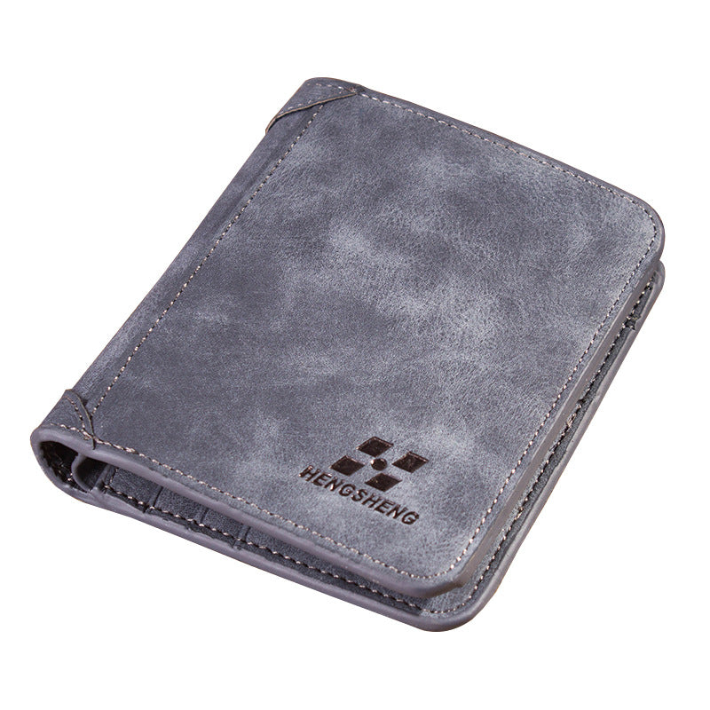 Blue men's card holder wallet with foldable design and front logo.