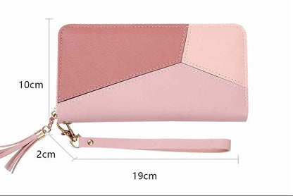 Long patchwork wallet with wrist strap and zip closure size 19 × 10 × 2 cm