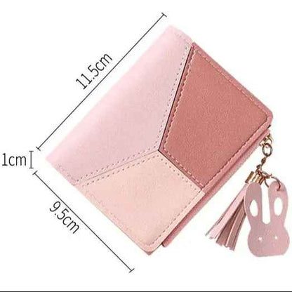 Short patchwork wallet with zip closure and compact design size 11.5 × 9.5 × 1 cm
